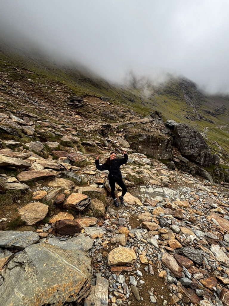 Jen climbing the Pyg track of Snowdon